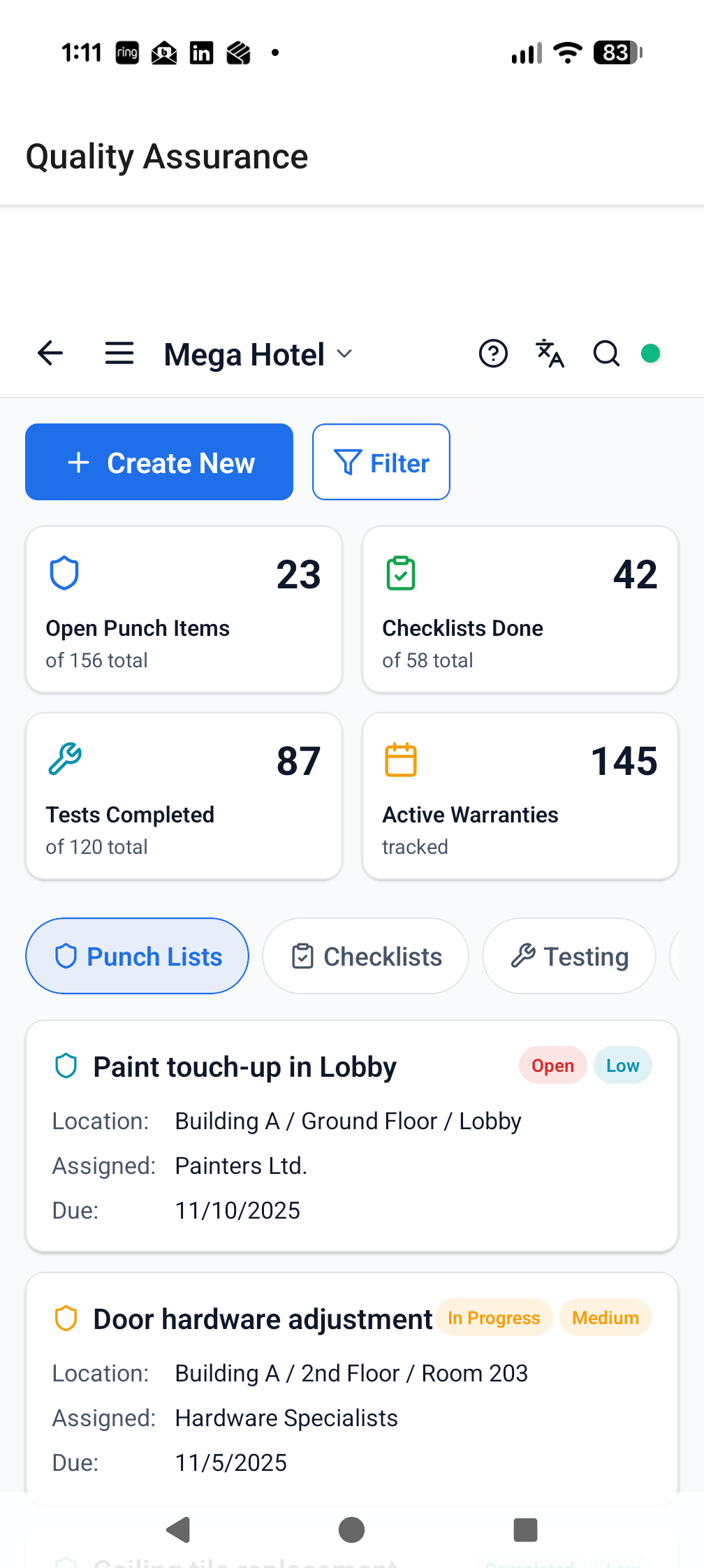ProTrac CMS quality assurance dashboard